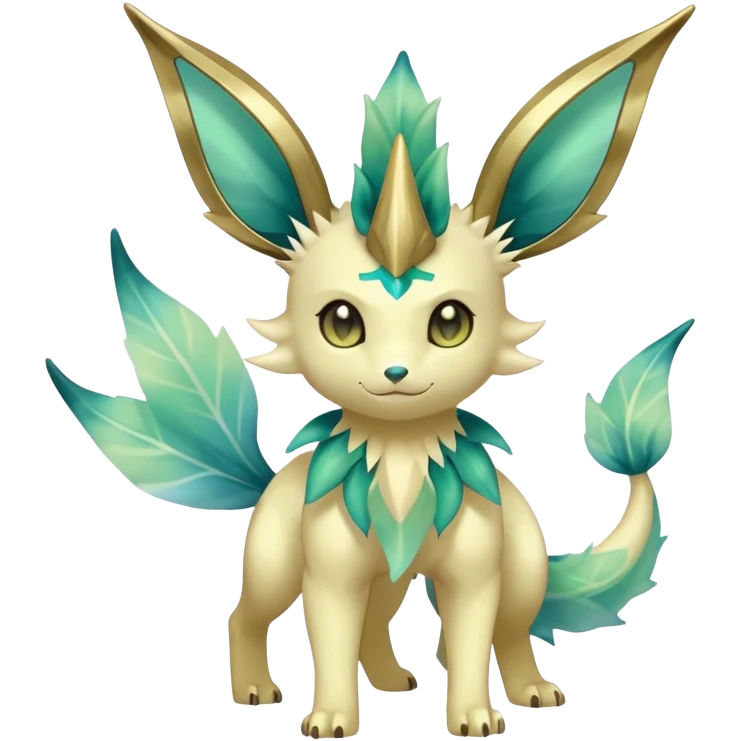 Shiny Cool Sparkly Cute Ethereal Leafeon-Vaporeon-Fakemon-hybrid-fusion- full body emoji