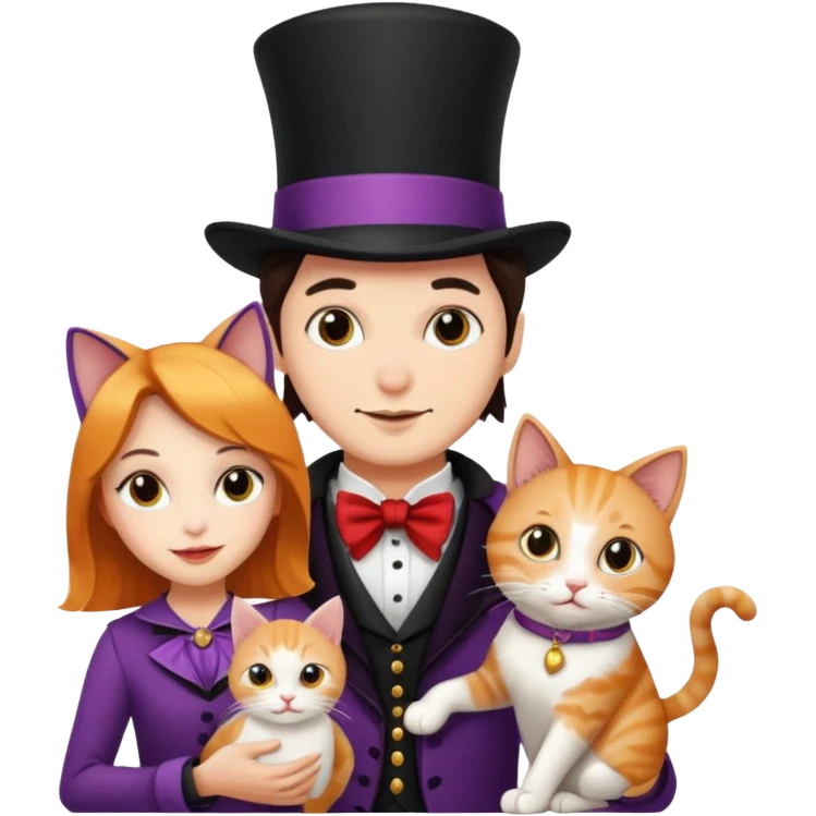 magician couple and their pet cat emoji