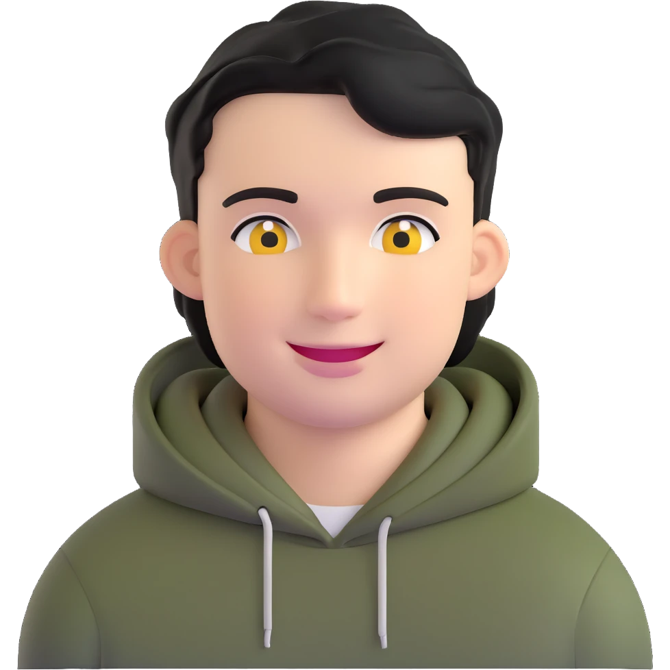 man with smiley face, black hair military cut, brown eyes, wearing 2 circle earrings and a black hoodie emoji