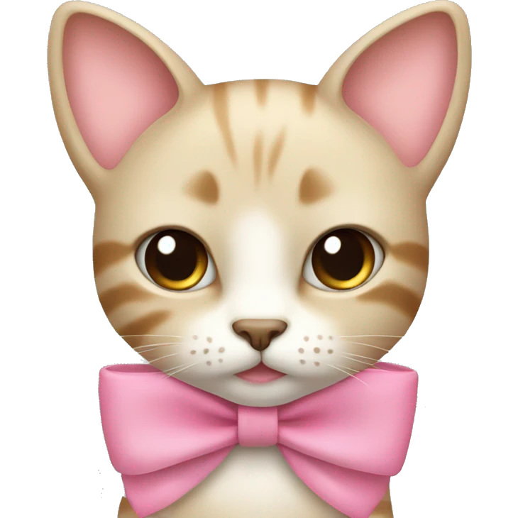cute beige cat with pink bow emoji