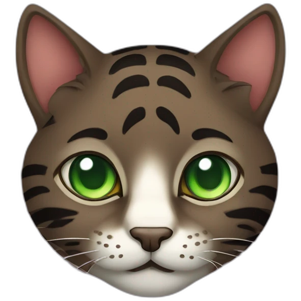 Dark Brown Tiger cat with green eyes with hearts emoji