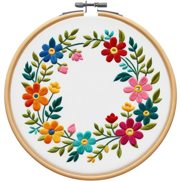 embroidery hoop with colorful floral pattern emoji