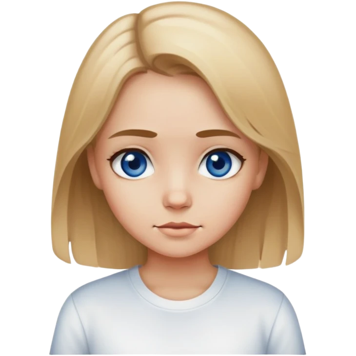 A girl with a dirty blonde hair whit a dark blue eyes and white shit with a text I love me emoji
