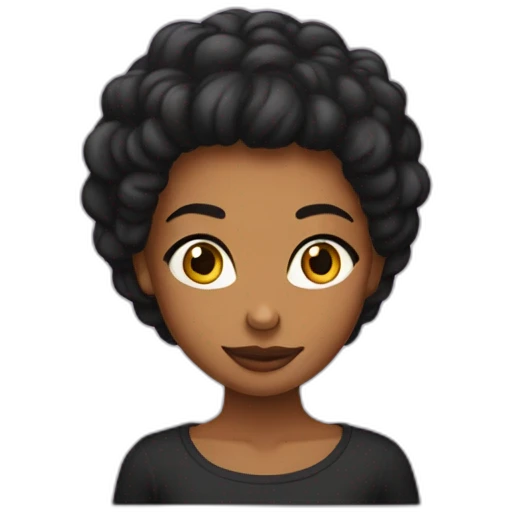 Chica pelo negro largo liso, camiseta negra y cara de sorpresa emoji