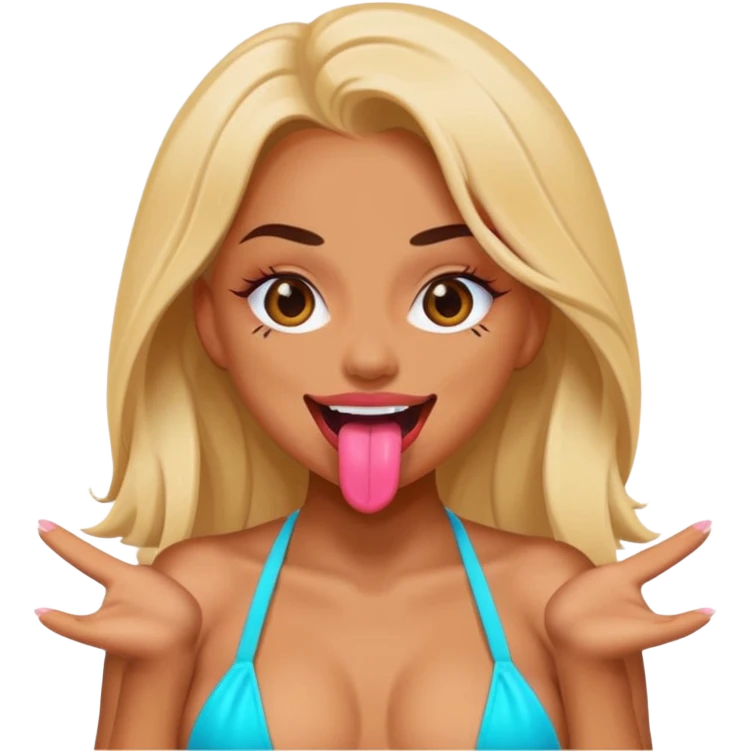 OnlyFans model, bikini, freaky face, tongue sticking out, sassy emoji