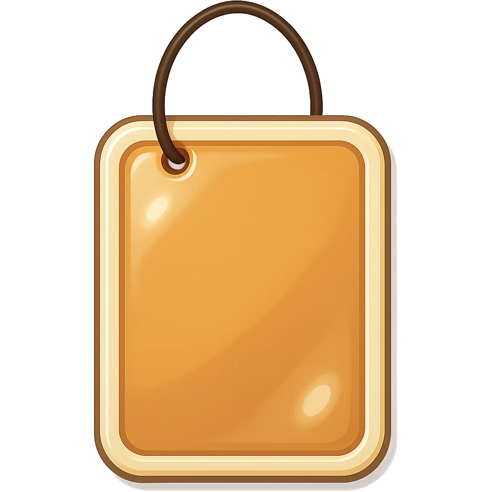 rectangular door sign with rounded corners, beige color, shadows and highlights, retro sticker style, hanging on a loop emoji
