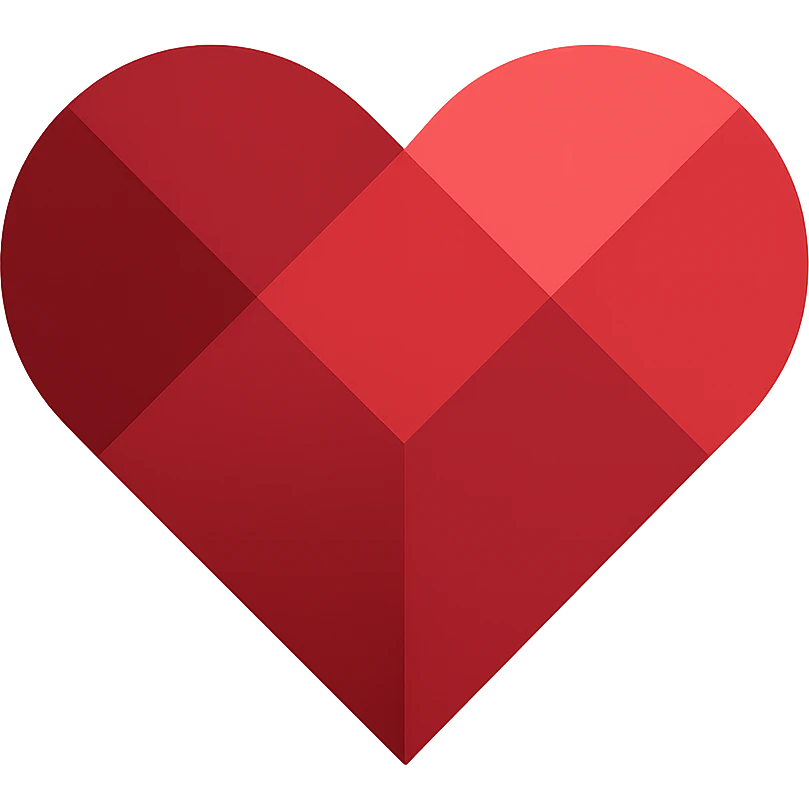 ruby heart vector illustration, icon-color-filled style, no outlines, several large light and dark facets, rich red color, minimalist for easy manual replication emoji