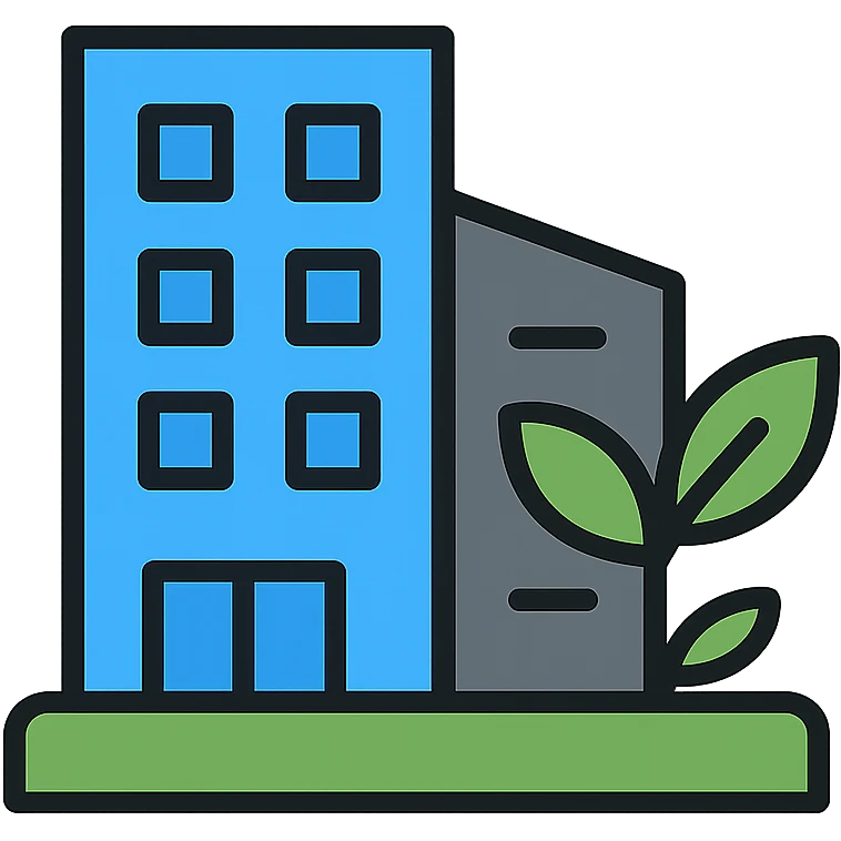 Modern building silhouette with integrated green elements, representing elegant corporate environmental integration emoji