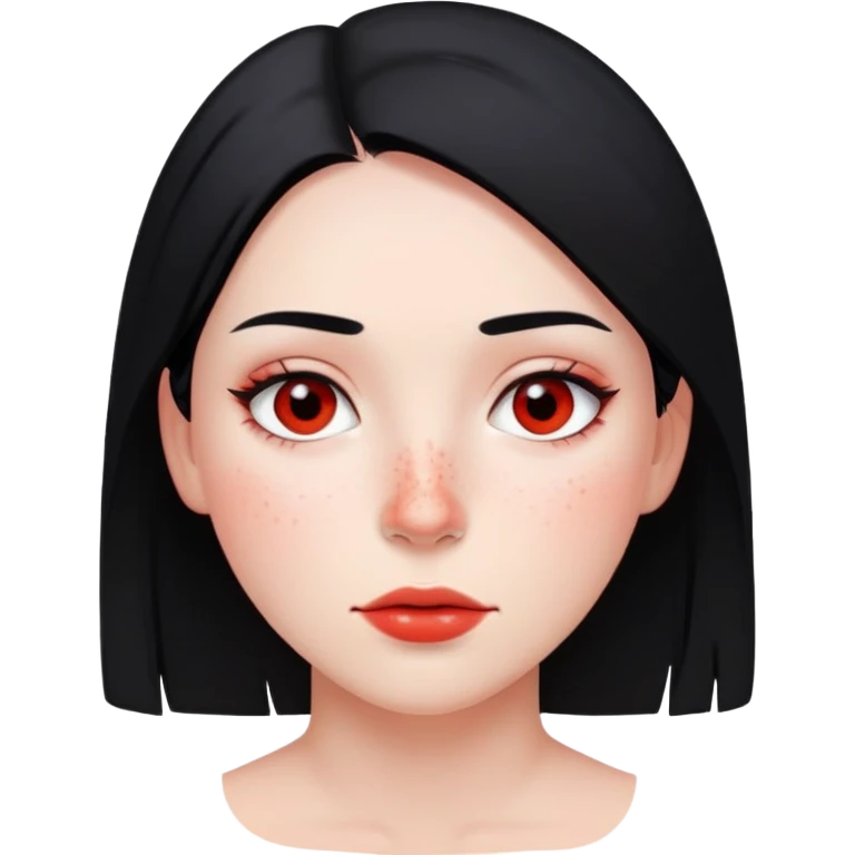 young woman with straight black hair, minimal makeup, and scattered red freckles emoji