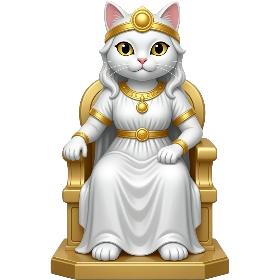 seating cat white-golden statue haughty goddess emoji