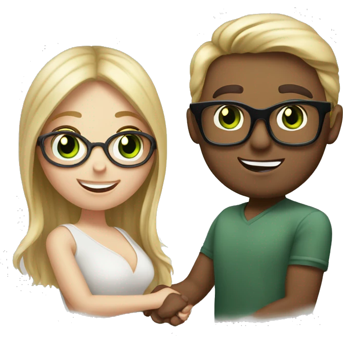 A blonde girl with dark green eyes and freckles gets proposed to by her White skinned brunette boyfriend with brown eyes and glasses emoji