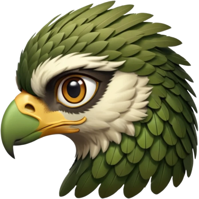 close up of just the eye at the side profile of the face of a green hawk that is looking away from the camera emoji