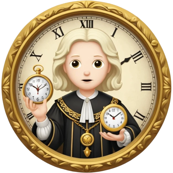 a 1600s judge with a hurried expression holding a clock that ticks VERY FAST  emoji