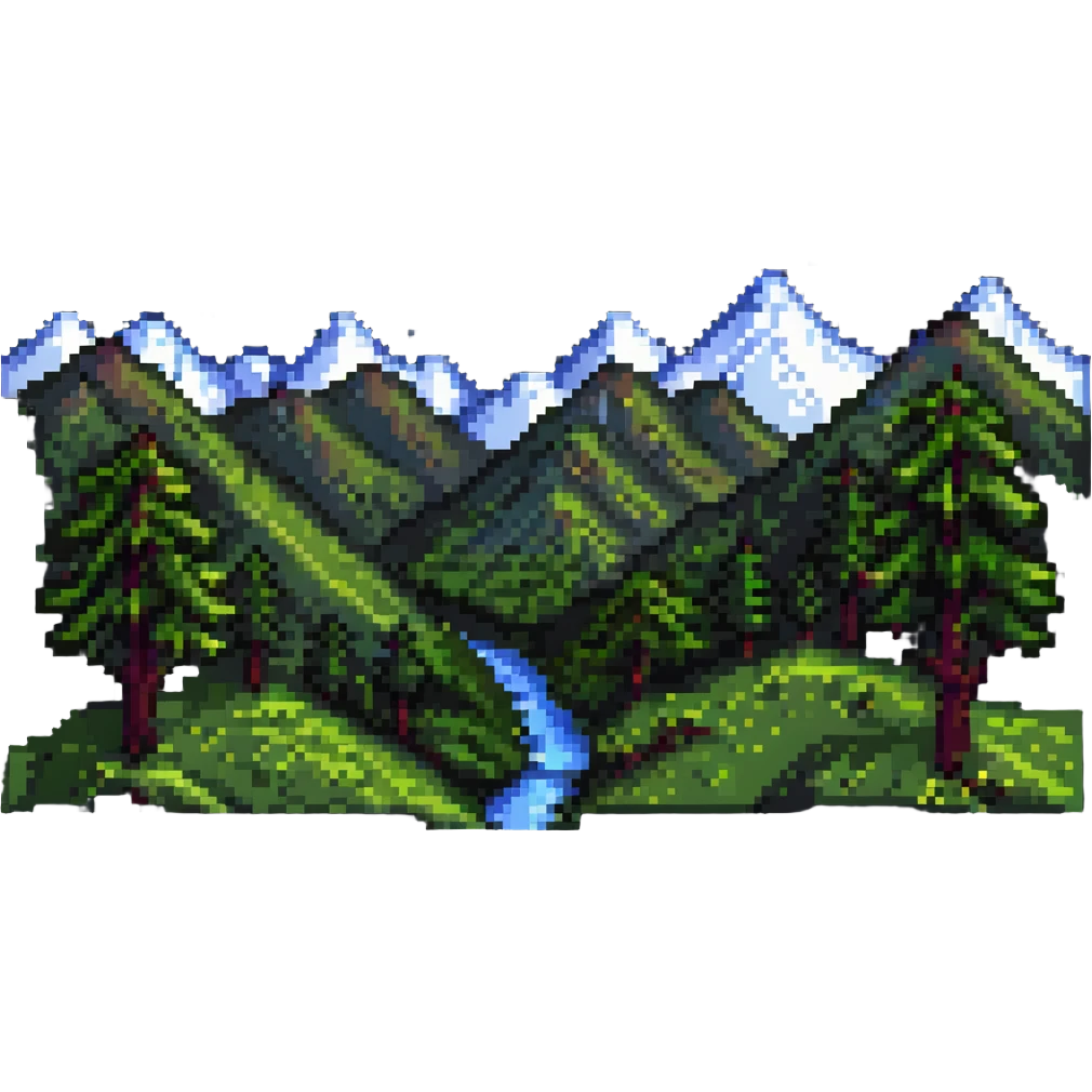 a pixel art valley with mountains and trees emoji