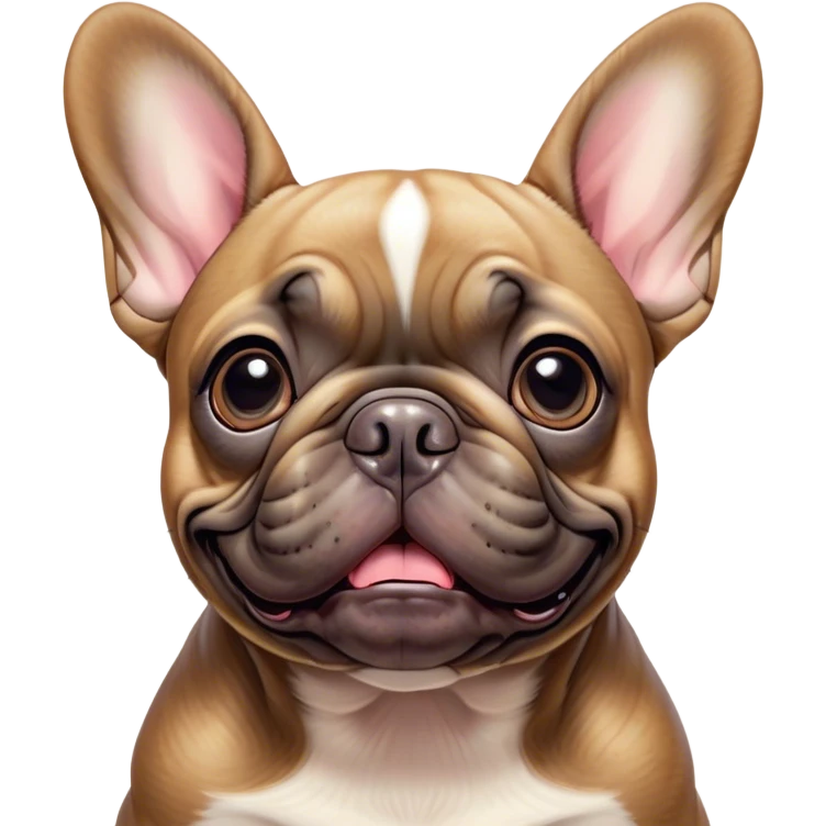 Cinematic Comical Fawn French Bulldog Portrait Emoji, Head tilted dramatically with an exaggeratedly amused expression, featuring a striking fawn coat with a subtle brindle pattern, wide, expressive dark eyes filled with playful disbelief, Simplified yet hilariously expressive features, highly detailed, glowing with a slightly sassy glow, high shine, dramatic yet playful, stylized with an air of cheeky charm, bright and endearing, soft glowing outline, capturing the essence of a spirited and over-the-top companion, so meme-worthy it feels like it could side-eye its way into internet fame instantly! emoji