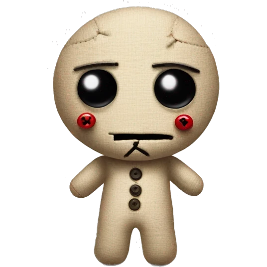 Voodoo doll with buttons for eyes emoji