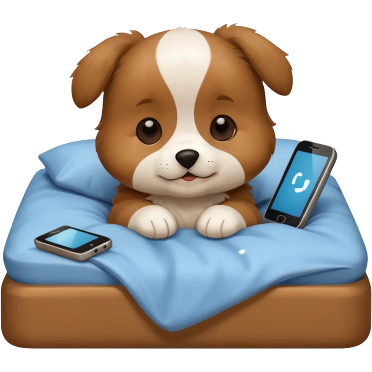  puppy in bed with phone emoji