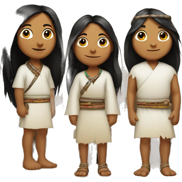 Koguin indigenous family at the door of a hut with white clothing and long hair emoji