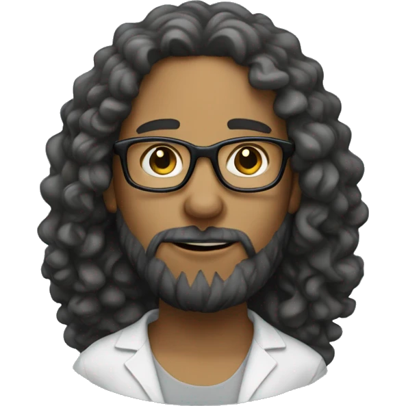 Person with long curly hair and beard wearing glasses emoji