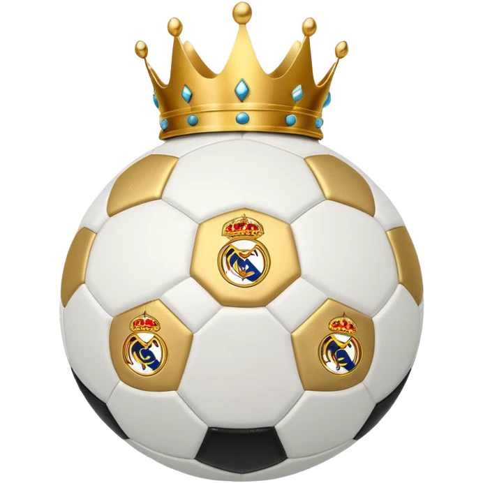 Real Madrid inspired classic white soccer ball with gold details and a small crown emoji