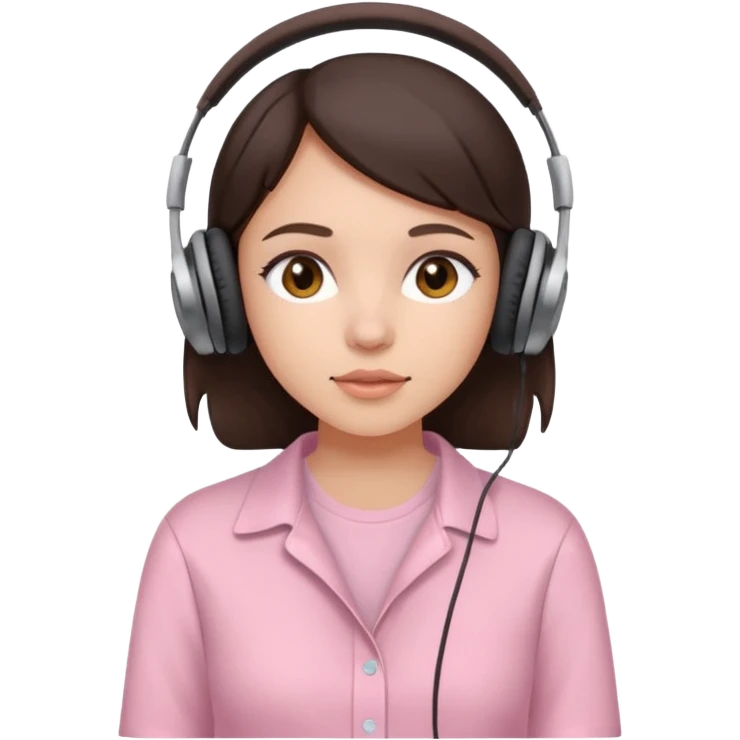 aesthetic brunette girl in light pink shirt with headphones on emoji