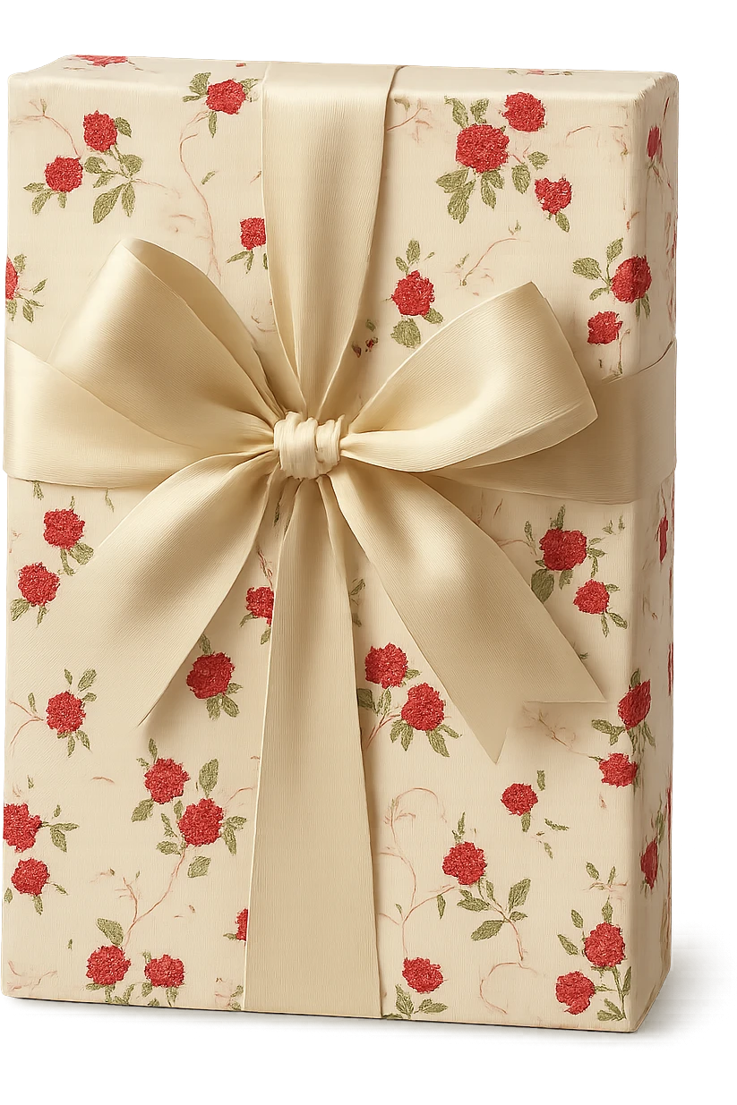 Elegant Rococo pale white red ditsy floral gift box  , remove background emoji