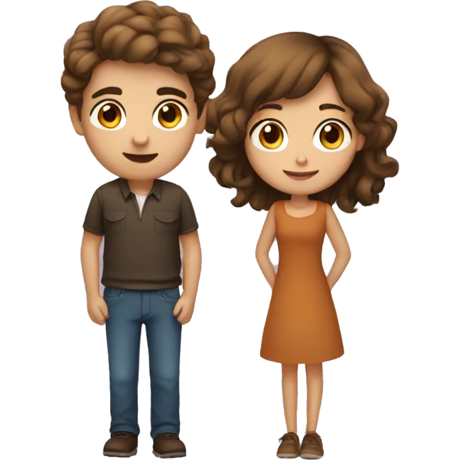 A girl with brown hair and a guy with brown hair kissing emoji