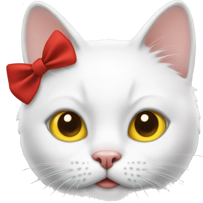 white cat with yellow button nose and red bow emoji