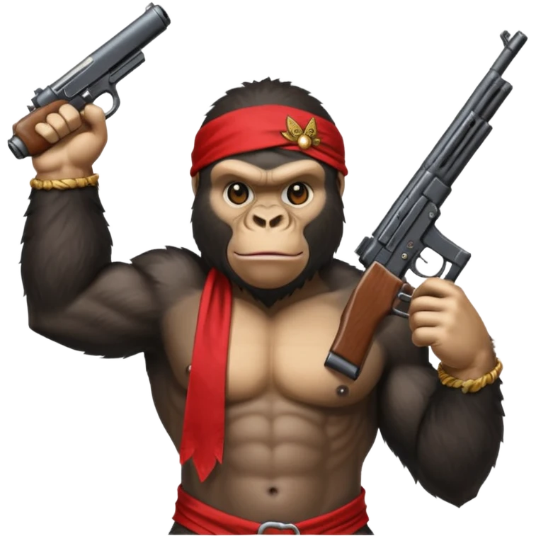 A gorilla holding a gun in the air with a bandana  emoji