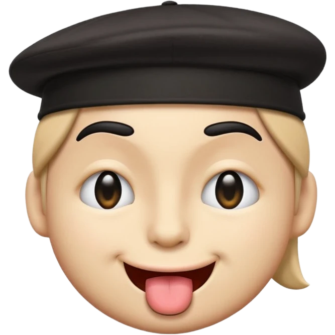 A cartoon-style emoji face with a backwards black cap, winking with the left eye and sticking the tongue out to the left. The expression is playful, cheeky, and confident, with raised eyebrows adding to the fun vibe.
 emoji