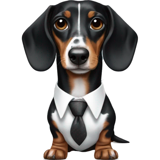 Black piebald dachshund in dapper fit emoji