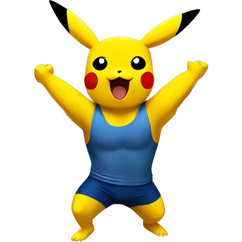 Pikachu cheering a bodybuilder in gym  emoji