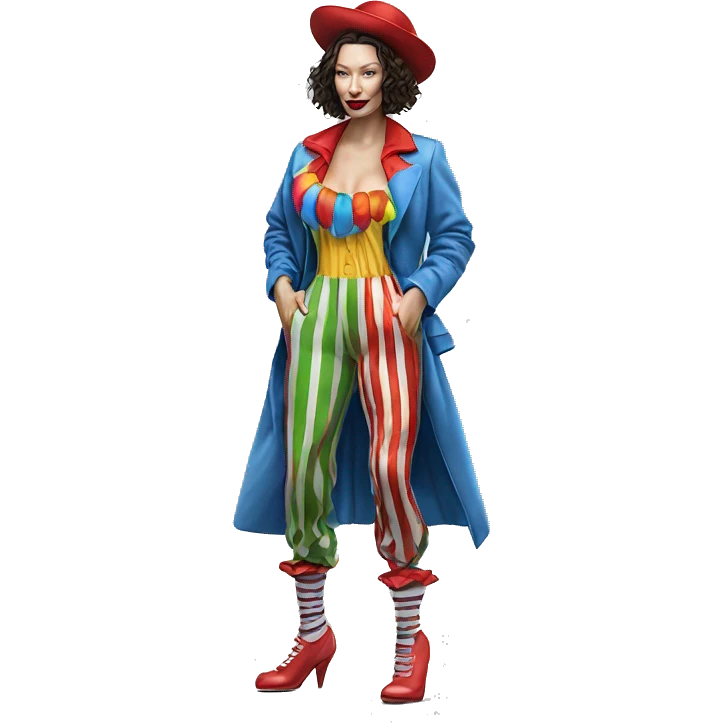 Realistic Bella Hadid wearing Clown costume, full body emoji