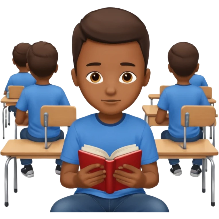 Boy sitting at school reading with his back to the camera emoji
