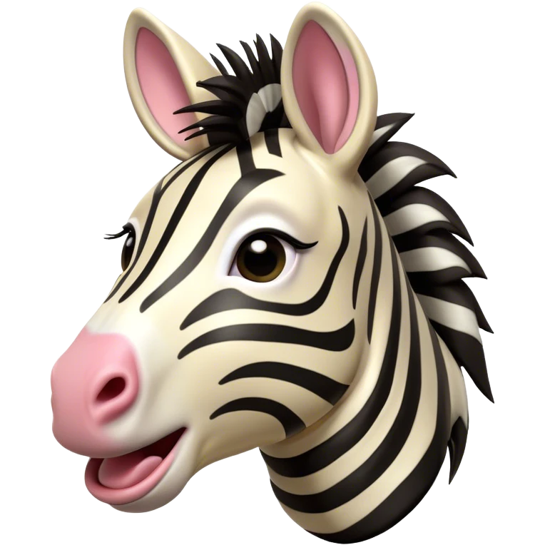 Cinematic Comical Zebra Portrait Emoji, Head tilted dramatically with an exaggeratedly amused expression, featuring a striking, glossy striped fur with bold contrasts, a refined, equine head with a long snout and alert ears, and wide, expressive eyes filled with playful disbelief, Simplified yet hilariously expressive features, highly detailed, glowing with a slightly sassy glow, high shine, dramatic yet playful, stylized with an air of cheeky savannah mischief, bright and endearing, soft glowing outline, capturing the essence of a spirited and over-the-top zebra that feels like it could prance its way into internet fame instantly! emoji