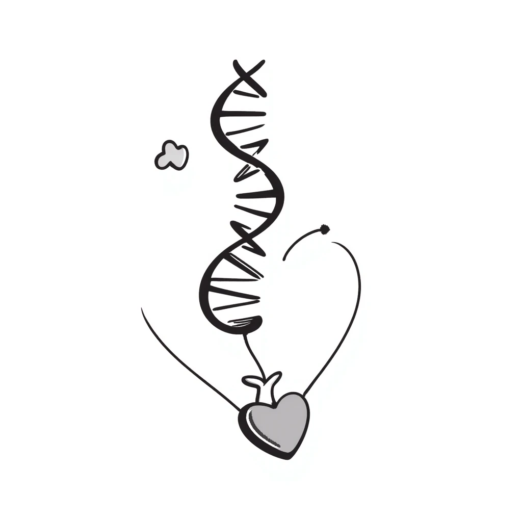 Hand-drawn DNA strand with heart element, representing sexual health testing and care emoji