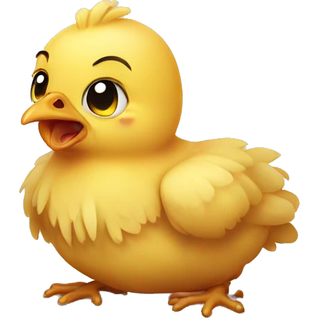 a baby chicken afraid of an ang emoji