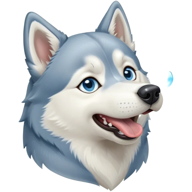 Cinematic Cute Yawning Siberian Husky Portrait Emoji, Head tilted slightly with a dramatic, wide-open yawn, showcasing a thick grey and white coat with a frosty sheen, floppy ears slightly drooping, round icy blue eyes barely open in drowsy contentment, Simplified yet irresistibly adorable features, highly detailed, glowing with a soft, cool glow, high shine, relaxed yet expressive, stylized with a touch of whimsy, bright and endearing, soft glowing outline, capturing the essence of a sleepy yet affectionate companion, so drowsy it feels like it could stretch out of the screen and curl up for a nap! emoji