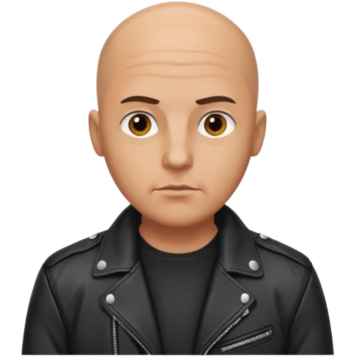 A serious bald man in a leather jacket emoji