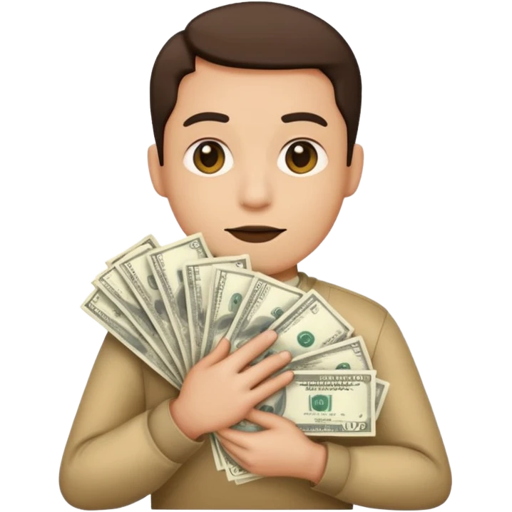 the shh emoji holding a big stack of dollars emoji
