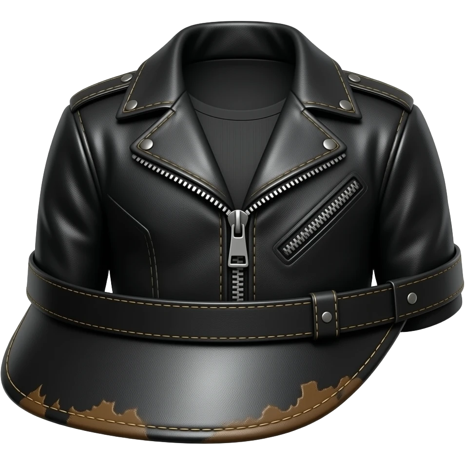 a leather Dom black leather brimmed army hat and leather jacket emoji