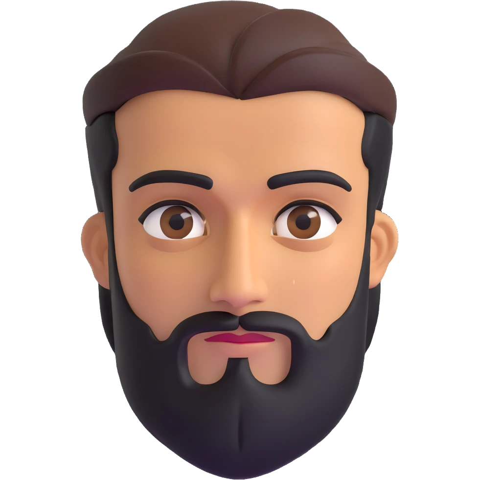 middle eastern man with medium length beard, unibrow, tan skin, and dark brown eyes emoji