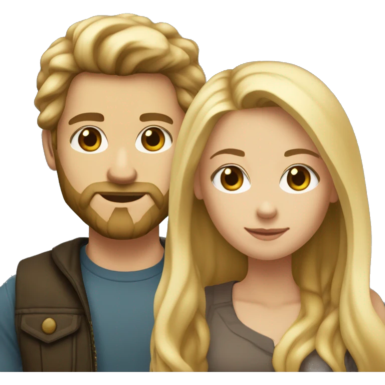 a couple, he has light skin, dark blonde hair and a beard, she has light skin and dyed blonde long hair with roots, both are stronger built emoji