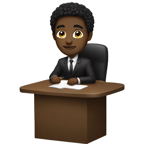business black man suit normal hair sitting at a desk clasp hands emoji
