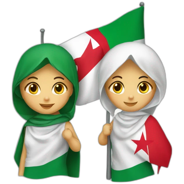 Deux filles avec le drapeau de l'Algérie  emoji