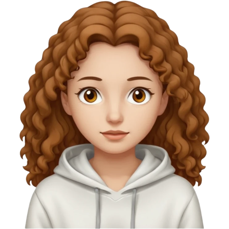 Una donna con una felpa semplice bianca,ha gli occhi marroni,i capelli marroni chiaro , c’è gli ha lunghi e ricci ma non troppo emoji