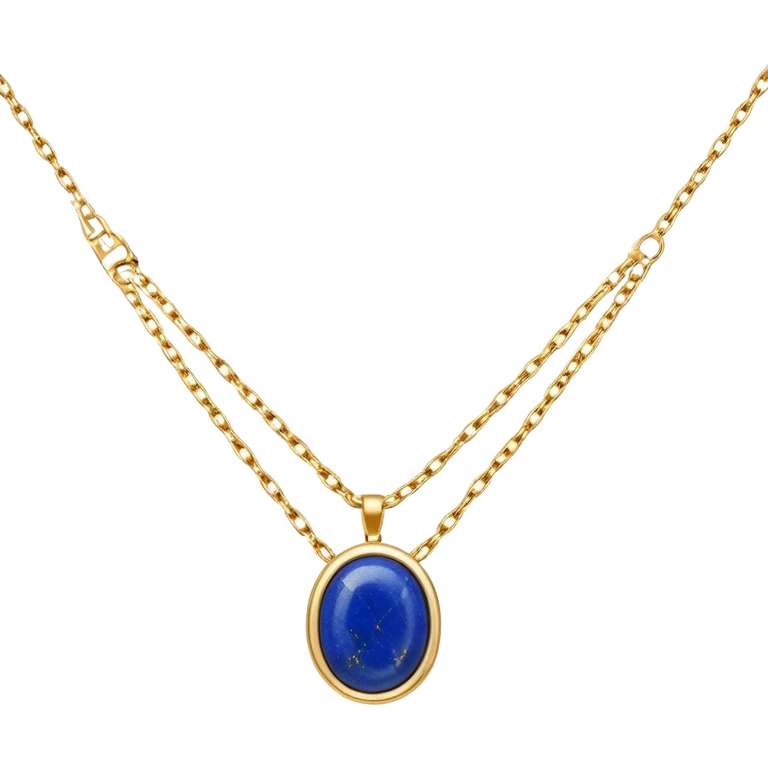 delicate floating gold chain with a raw lapis lazuli stone, glowing faintly emoji