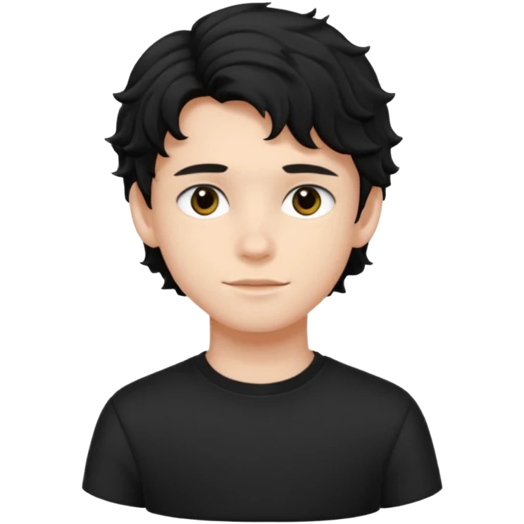 Menino de 15 anos de cabelo ondulado preto roupa preta  emoji