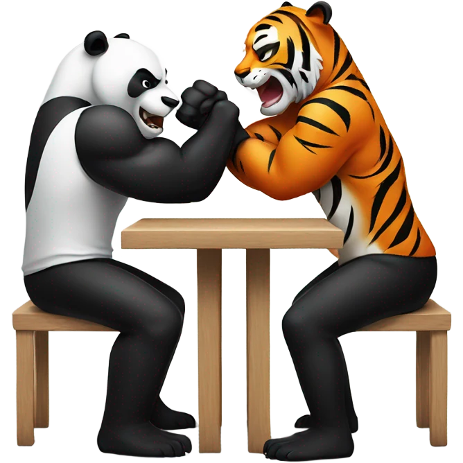 A sweaty panda arm wrestling a confident tiger emoji