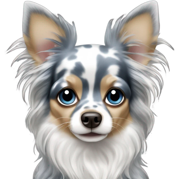Blue merle chihuahua long hair with spotted face emoji